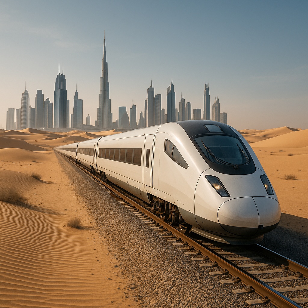GCC Railway Train with Skyscrapers